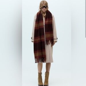 Zara Plaid Scarf With Fringes